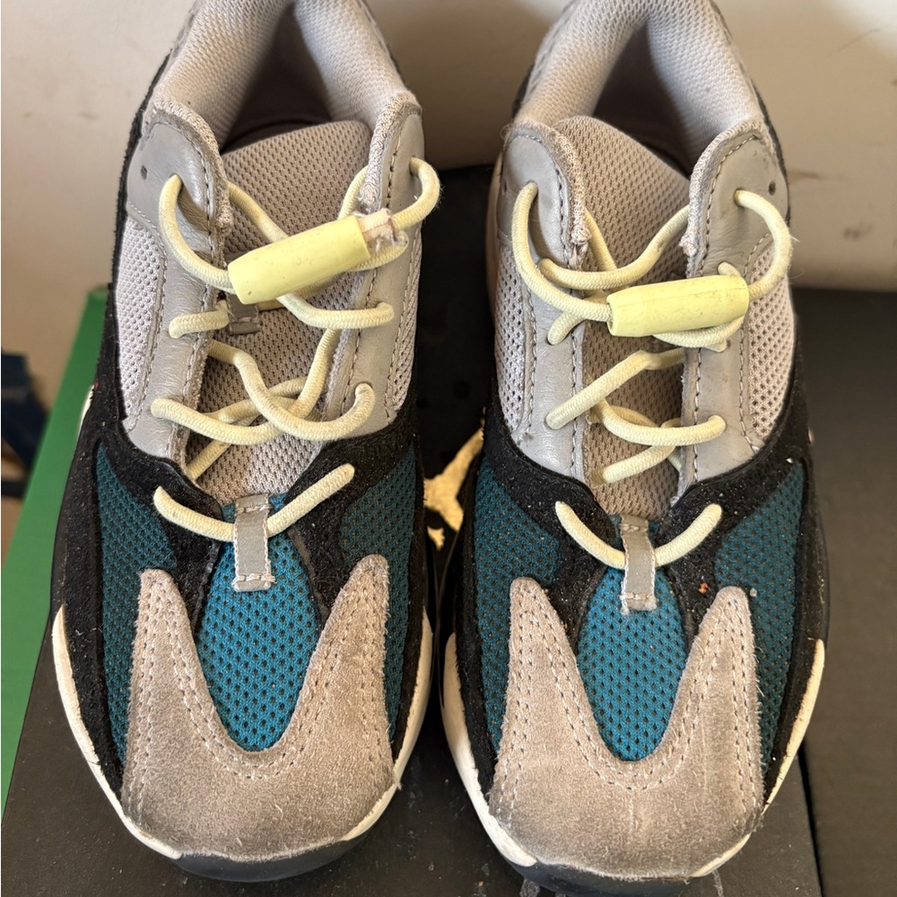 Yeezy Kids Gray and Teal Sneakers